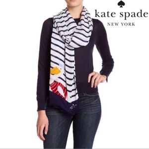 ♤ Kate Spade New York ♤ Percy the Pelican on a Stripe Frayed Trim Scarf